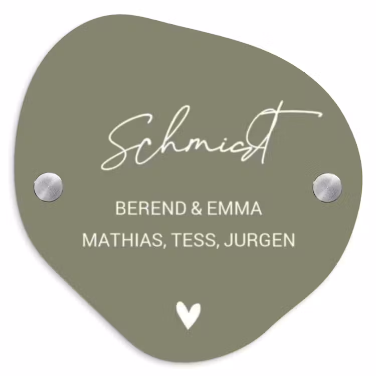 Olijfgroen - Sierlijk Naambord Organisch middel -3d