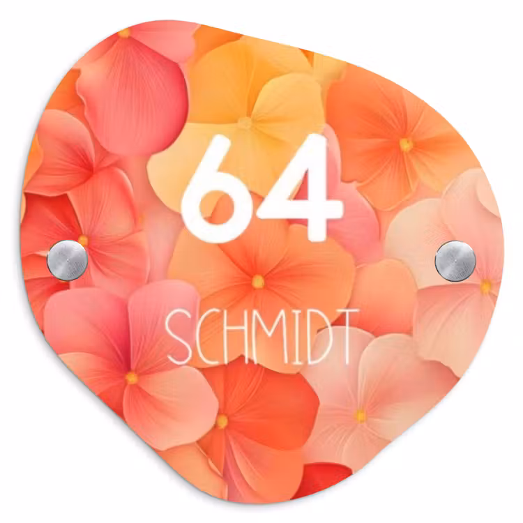 Oranje bloemenmix - Modern Naambord Organisch middel -3d