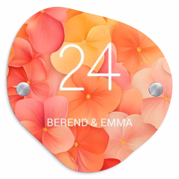 Oranje bloemenmix - Klassiek Naambord Organisch middel -3d