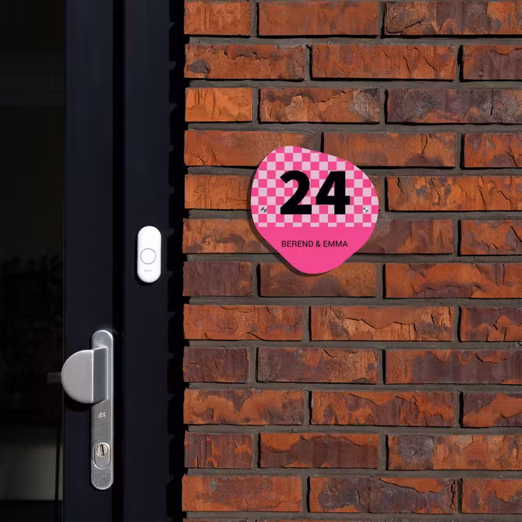 Roze - Blokjes - Klassiek Naambord Organisch middel -sfeer1