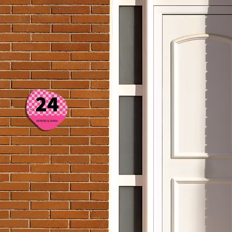 Roze - Blokjes - Klassiek Naambord Organisch middel -sfeer3