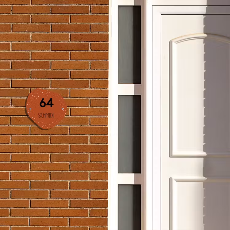 Roestbruin met stippen - Modern Naambord Organisch middel -sfeer3