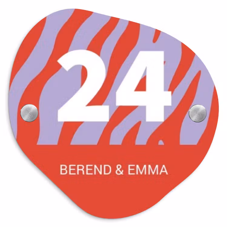 Rood - Paars - Zebra - Klassiek Naambord Organisch middel -3d