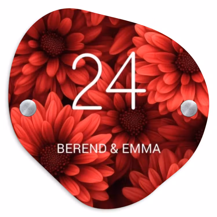 Rode bloemen - Klassiek Naambord Organisch middel -3d