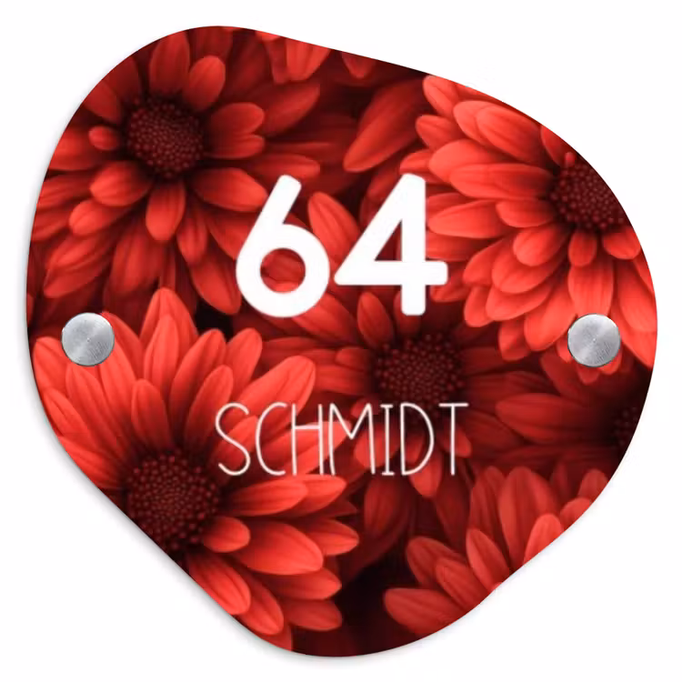 Rode bloemen - Modern Naambord Organisch middel -3d