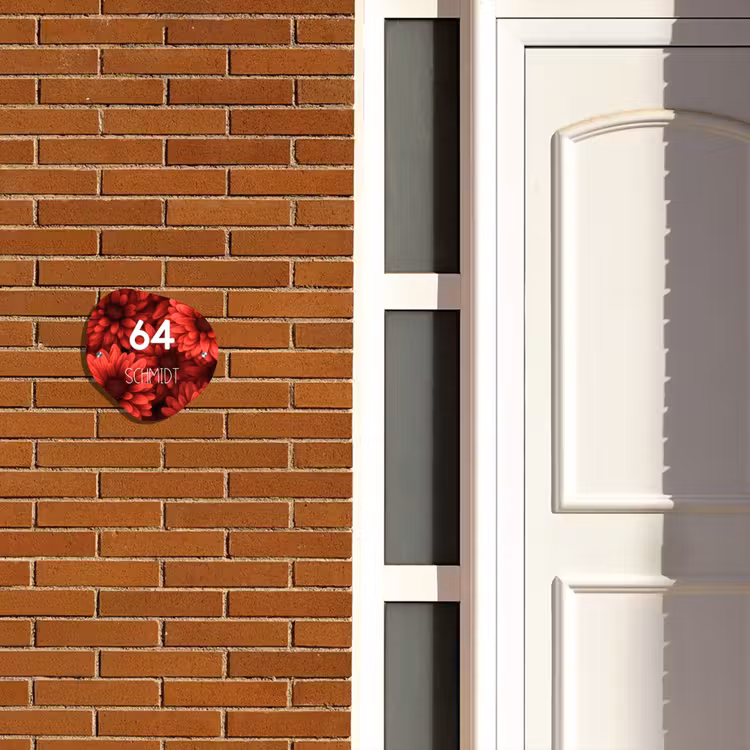 Rode bloemen - Modern Naambord Organisch middel -sfeer3