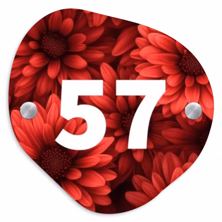 Rode bloemen - Traditioneel Naambord Organisch middel -3d