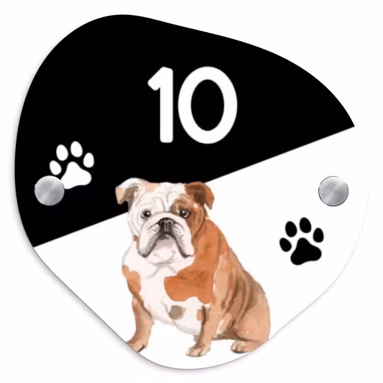 Zwart wit - Huisdier - Engelse bulldog Naambord Organisch middel -3d