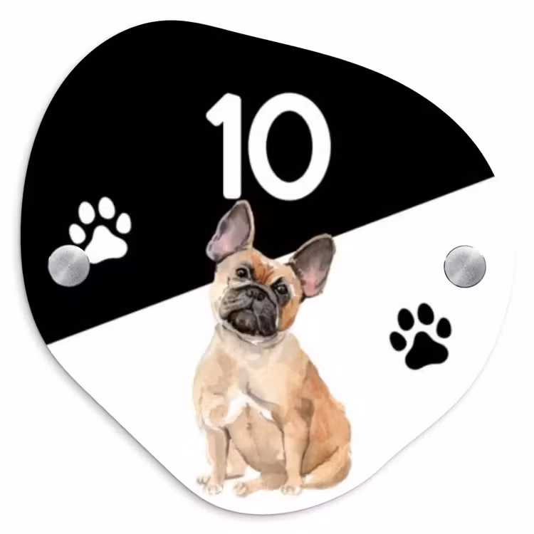 Zwart wit - Huisdier - Franse bulldog Naambord Organisch middel -3d