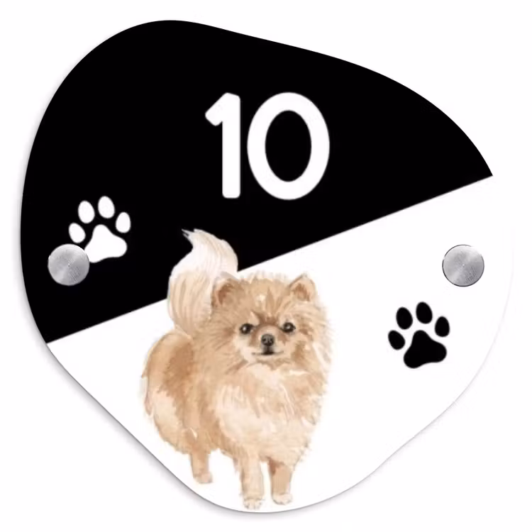 Zwart wit - Huisdier - Pomeranian Naambord Organisch middel -3d
