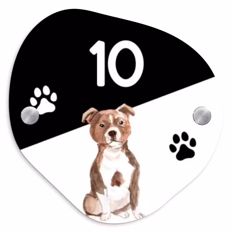 Zwart wit - Huisdier - Staffordshire bullterriër Naambord Organisch middel -3d