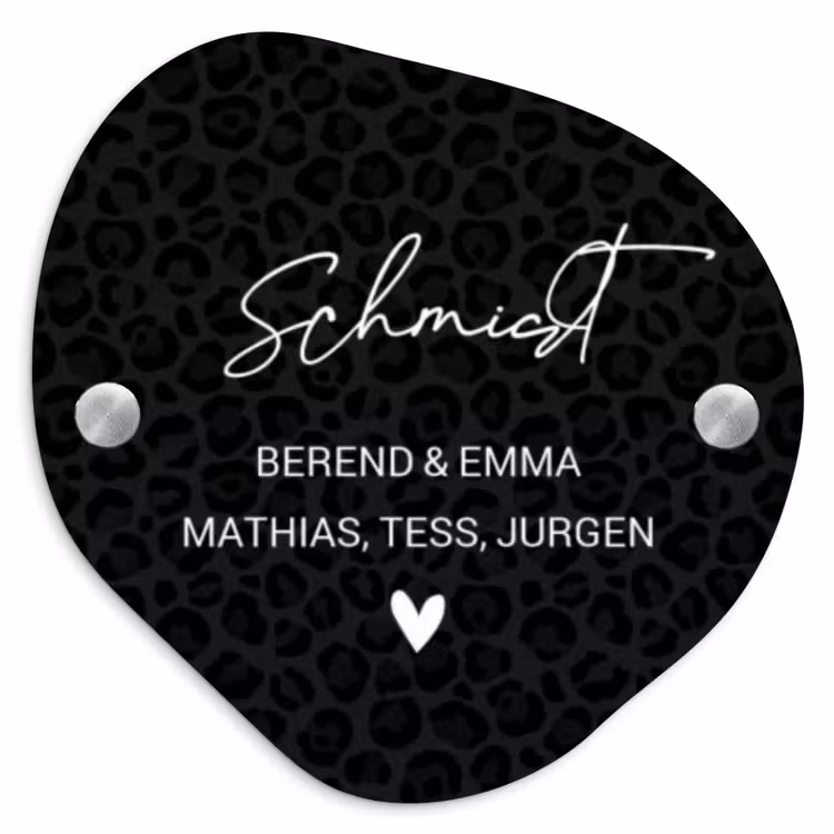 Zwart panterprint - Sierlijk Naambord Organisch middel -3d