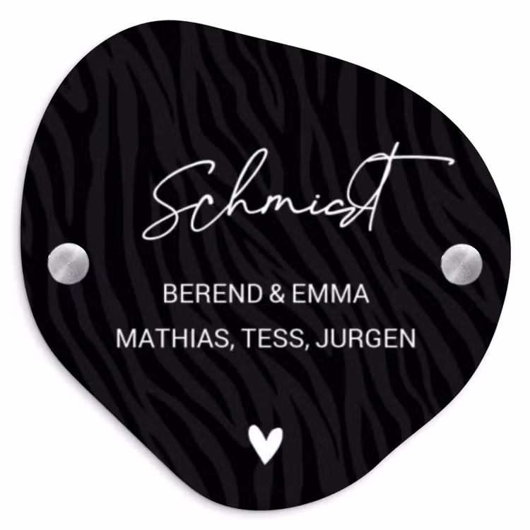 Zwart zebraprint - Sierlijk Naambord Organisch middel -3d