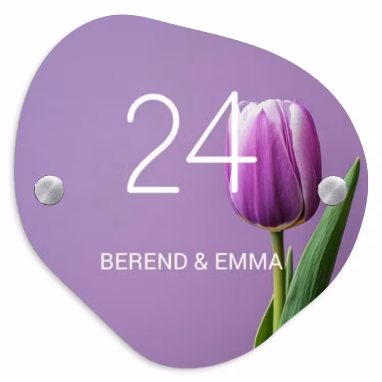Paarse tulp - Klassiek Naambord Organisch middel -3d