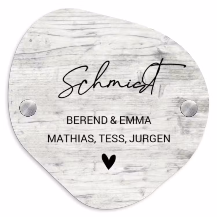 Witgrijs hout - Sierlijk Naambord Organisch middel -3d