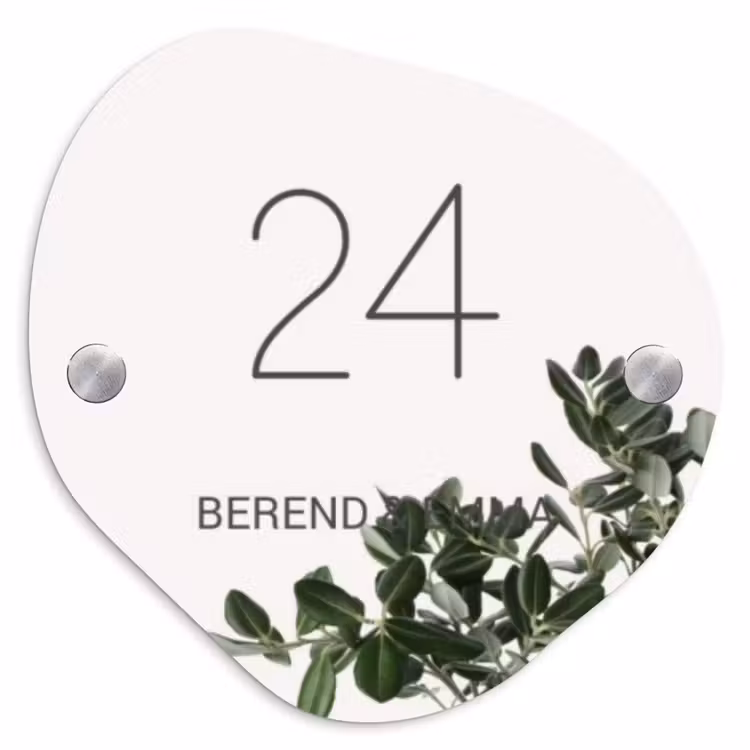 Wit met bladeren - Klassiek Naambord Organisch middel -3d