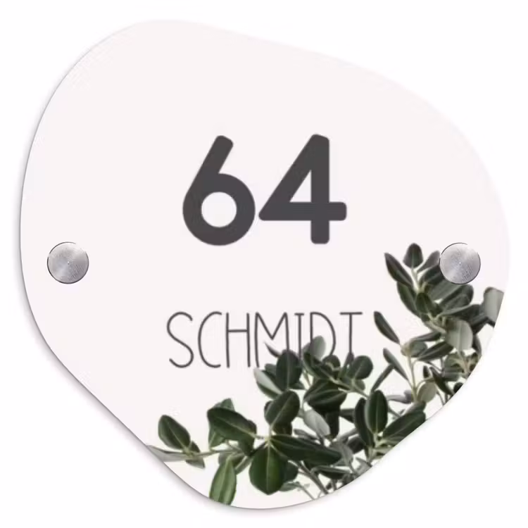 Wit met bladeren - Modern Naambord Organisch middel -3d