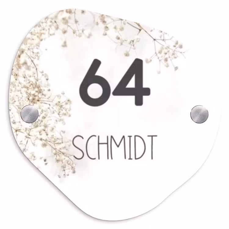 Wit met bloementakjes - Modern Naambord Organisch middel -3d