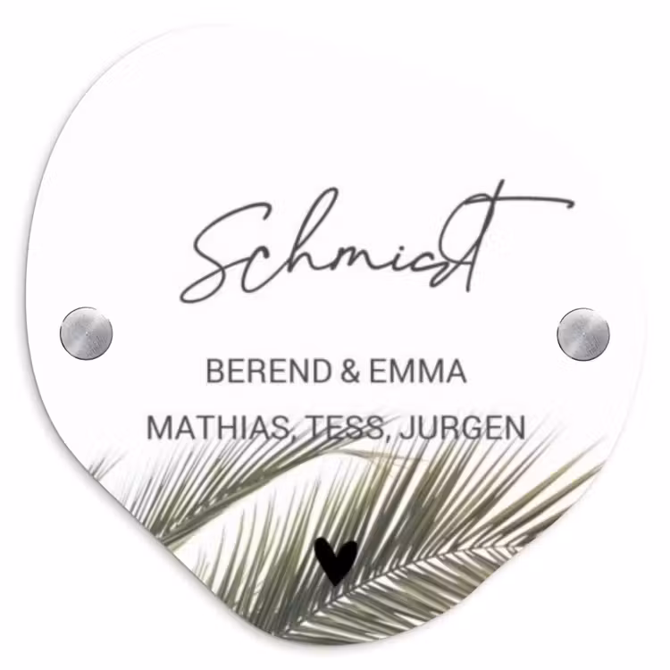 Wit met palmblad - Sierlijk Naambord Organisch middel -3d