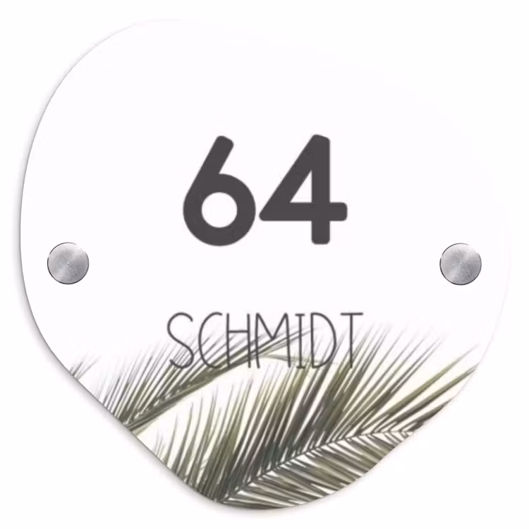 Wit met palmblad - Modern Naambord Organisch middel -3d