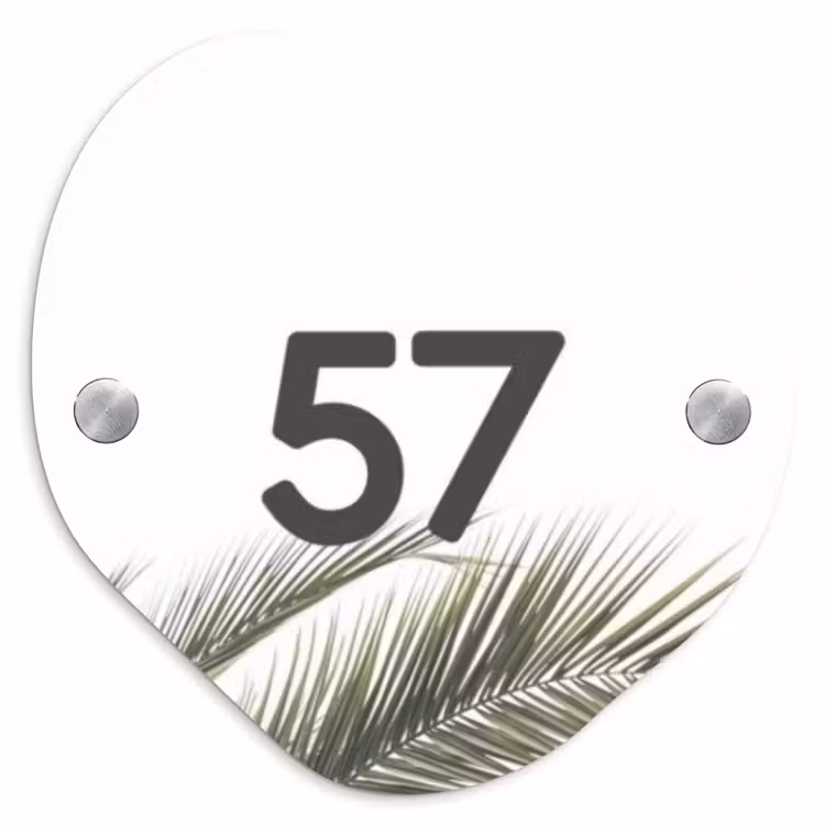 Wit met palmblad - Traditioneel Naambord Organisch middel -3d