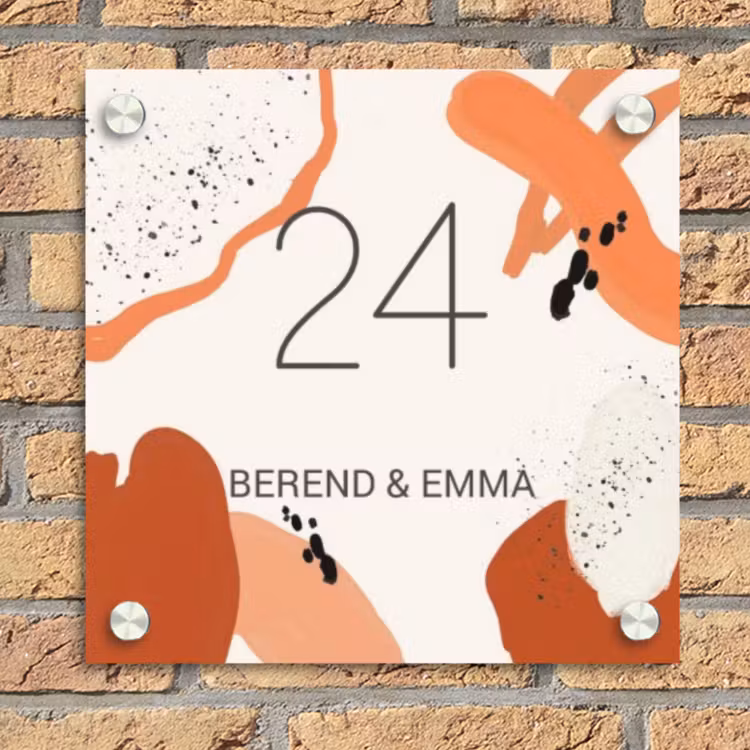 Abstract oranje - Klassiek Naambord Vierkant klein -sfeer1