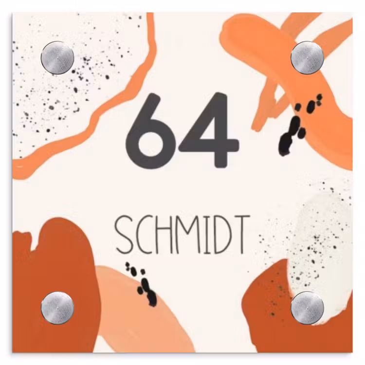 Abstract oranje - Modern Naambord Vierkant klein -3d