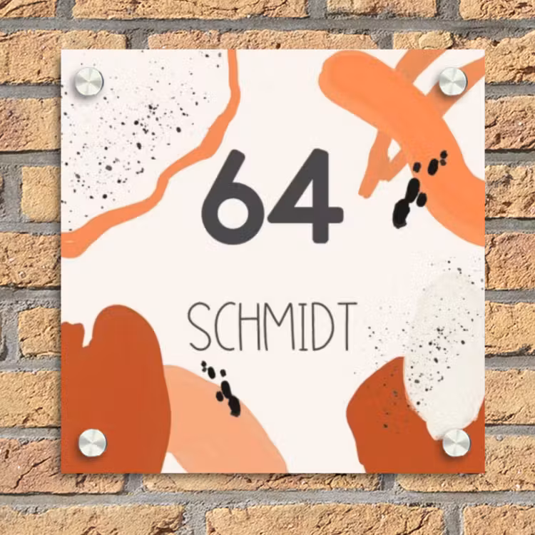 Abstract oranje - Modern Naambord Vierkant klein -sfeer1