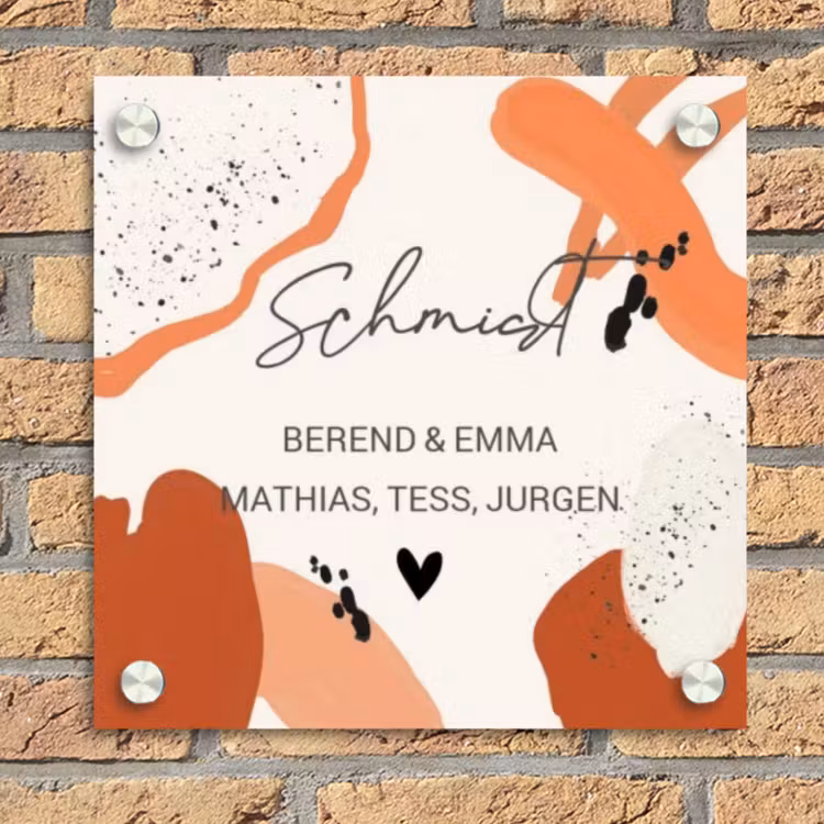 Abstract oranje - Sierlijk Naambord Vierkant klein -sfeer1