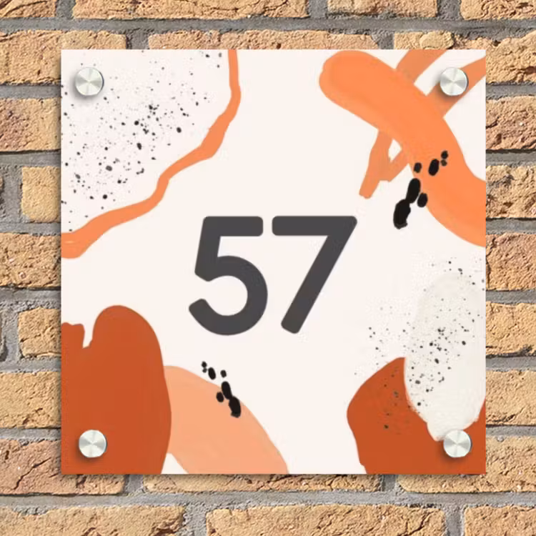 Abstract oranje - Traditioneel Naambord Vierkant klein -sfeer1