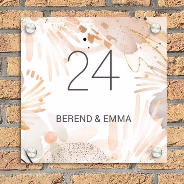 Abstract beige - Klassiek Naambord Vierkant klein -sfeer1
