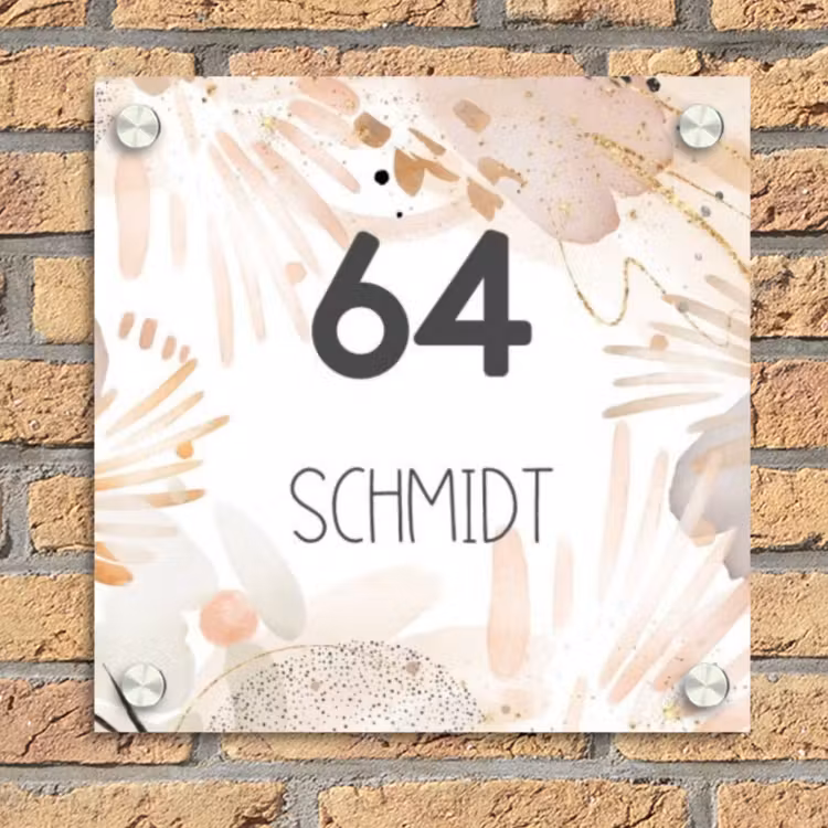 Abstract beige - Modern Naambord Vierkant klein -sfeer1