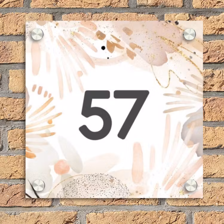 Abstract beige - Traditioneel Naambord Vierkant klein -sfeer1