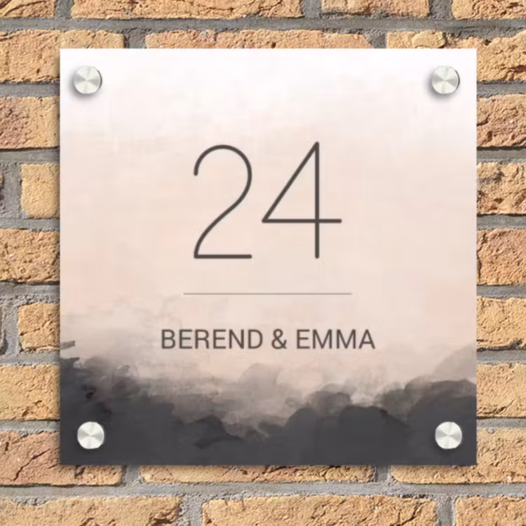Aquarel - Beige - Klassiek Naambord Vierkant klein -sfeer1
