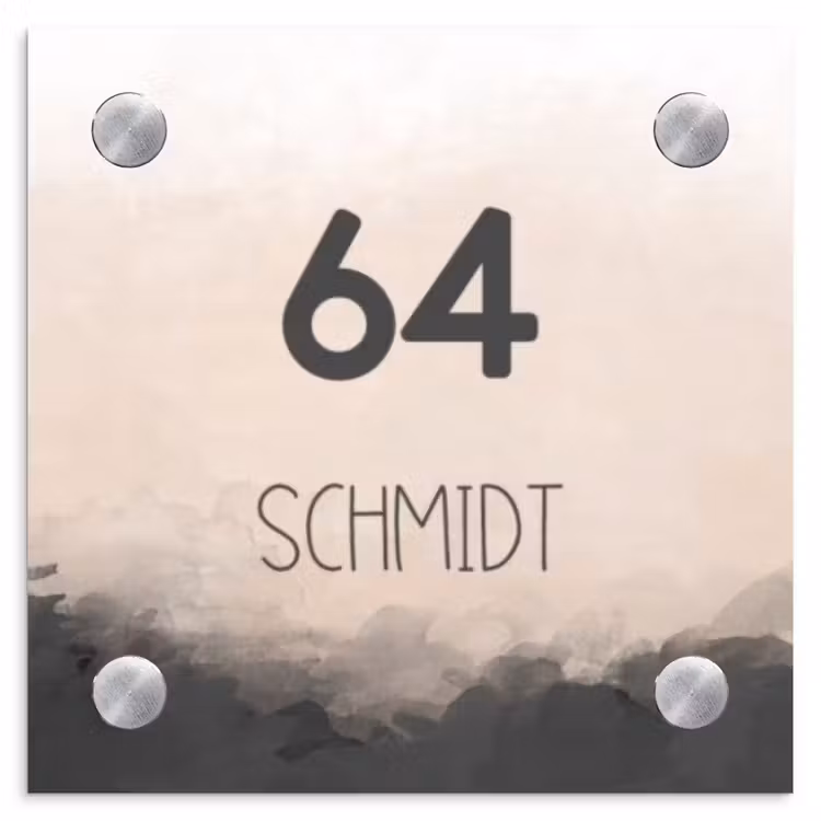 Aquarel - Beige - Modern Naambord Vierkant klein -3d