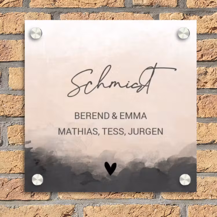 Aquarel - Beige - Sierlijk Naambord Vierkant klein -sfeer1