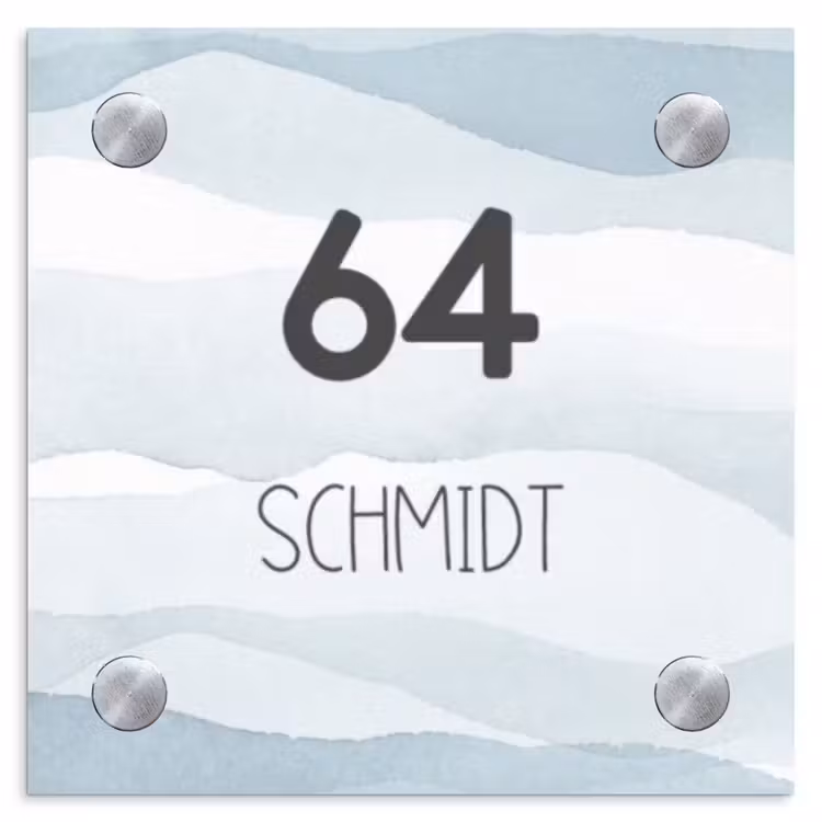 Aquarel - Blauw - Modern Naambord Vierkant klein -3d