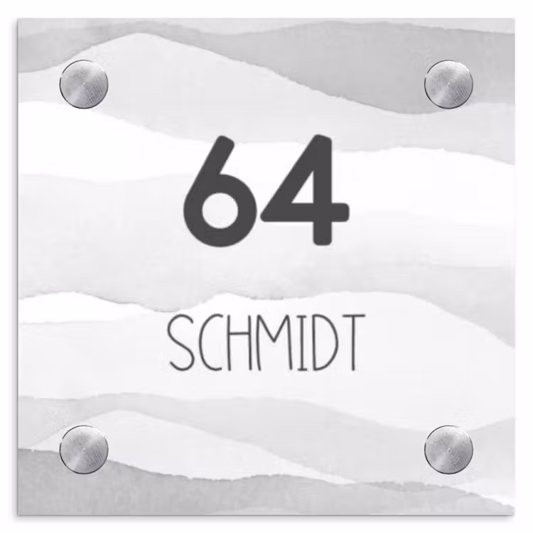 Aquarel - Grijs - Modern Naambord Vierkant klein -3d