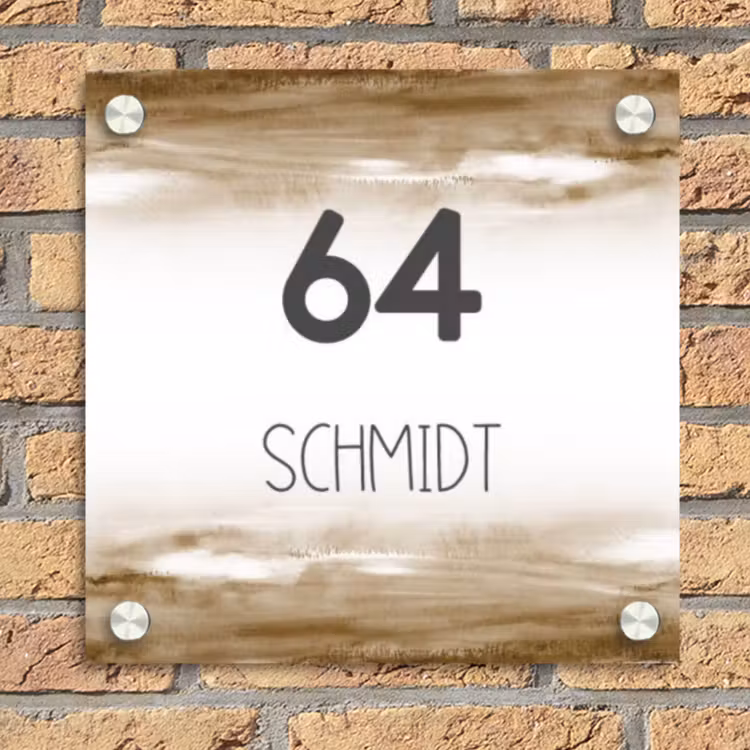 Aquarelachtergrond - Bruin - Modern Naambord Vierkant klein -sfeer1