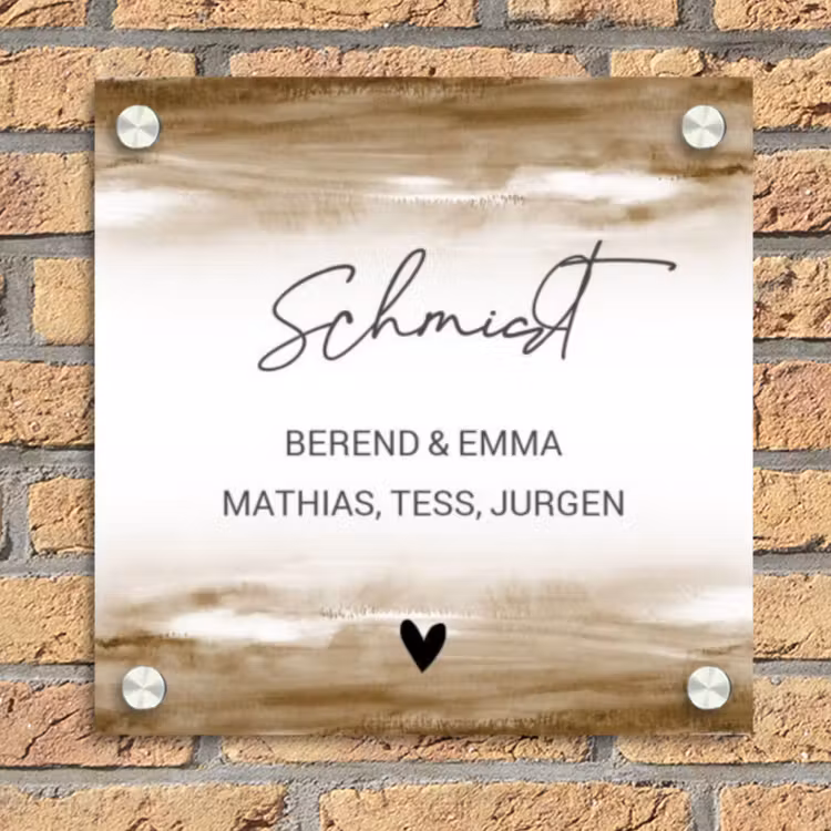 Aquarelachtergrond - Bruin - Sierlijk Naambord Vierkant klein -sfeer1