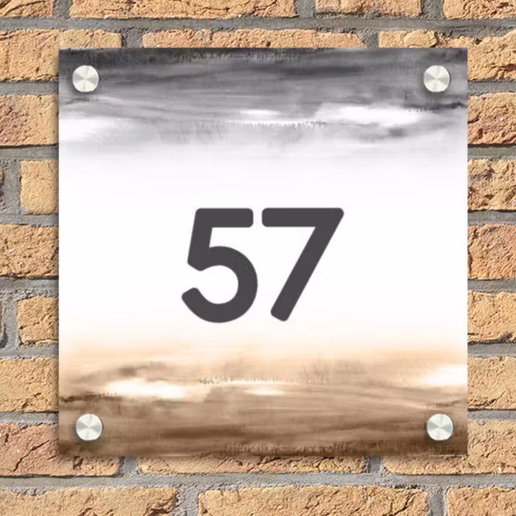 Aquarelachtergrond - Zwart beige - Traditioneel Naambord Vierkant klein -sfeer1