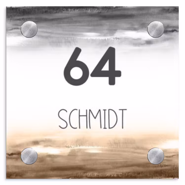 Aquarelachtergrond - Zwart beige - Modern Naambord Vierkant klein -3d