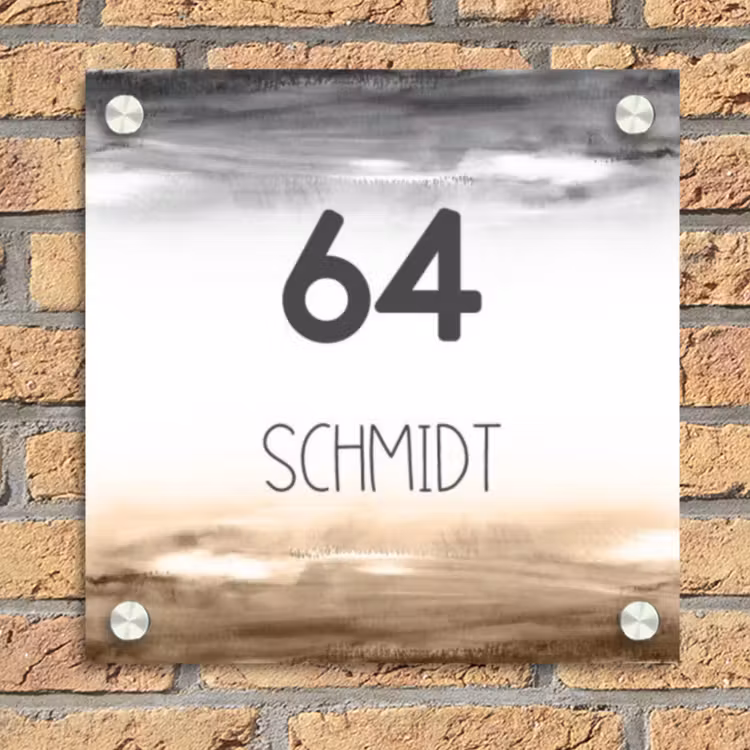 Aquarelachtergrond - Zwart beige - Modern Naambord Vierkant klein -sfeer1