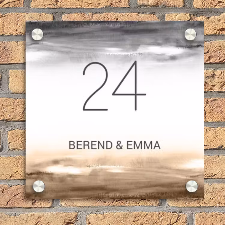 Aquarelachtergrond - Zwart beige - Klassiek Naambord Vierkant klein -sfeer1