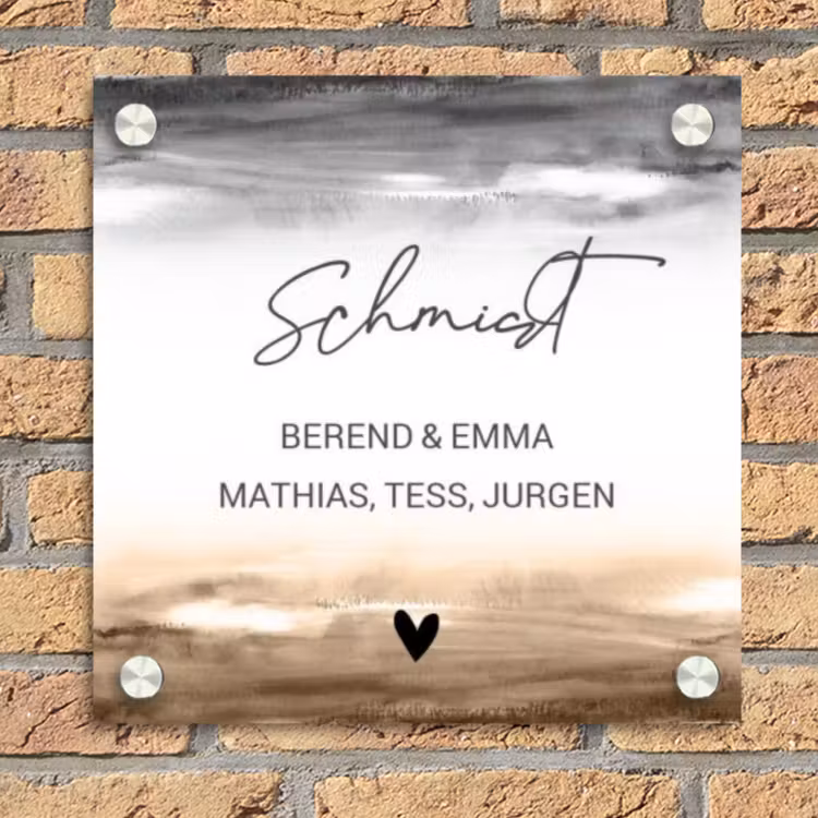 Aquarelachtergrond - Zwart beige - Sierlijk Naambord Vierkant klein -sfeer1