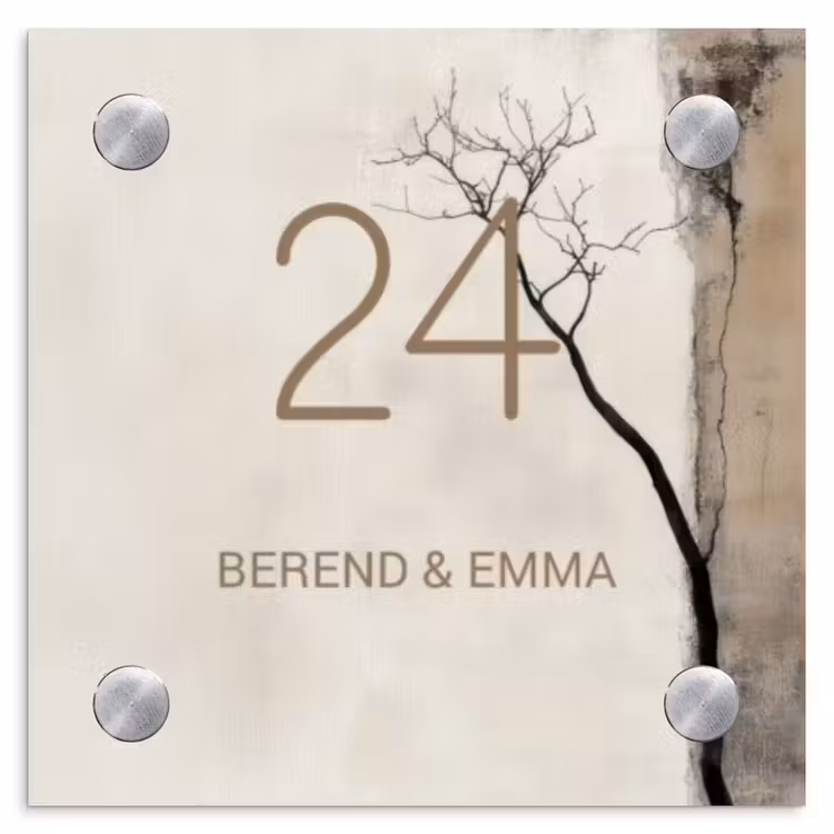 Boomsilhouet beige achtergrond - Klassiek Naambord Vierkant klein -3d