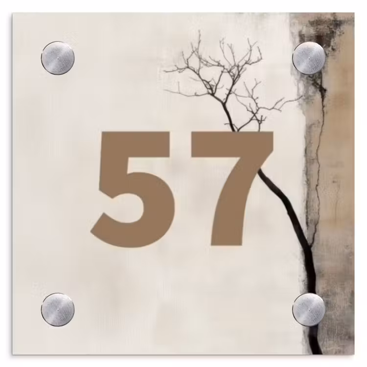 Boomsilhouet beige achtergrond - Traditioneel Naambord Vierkant klein -3d