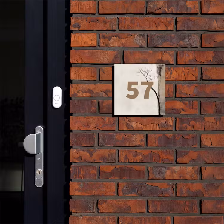 Boomsilhouet beige achtergrond - Traditioneel Naambord Vierkant klein -sfeer1-XS