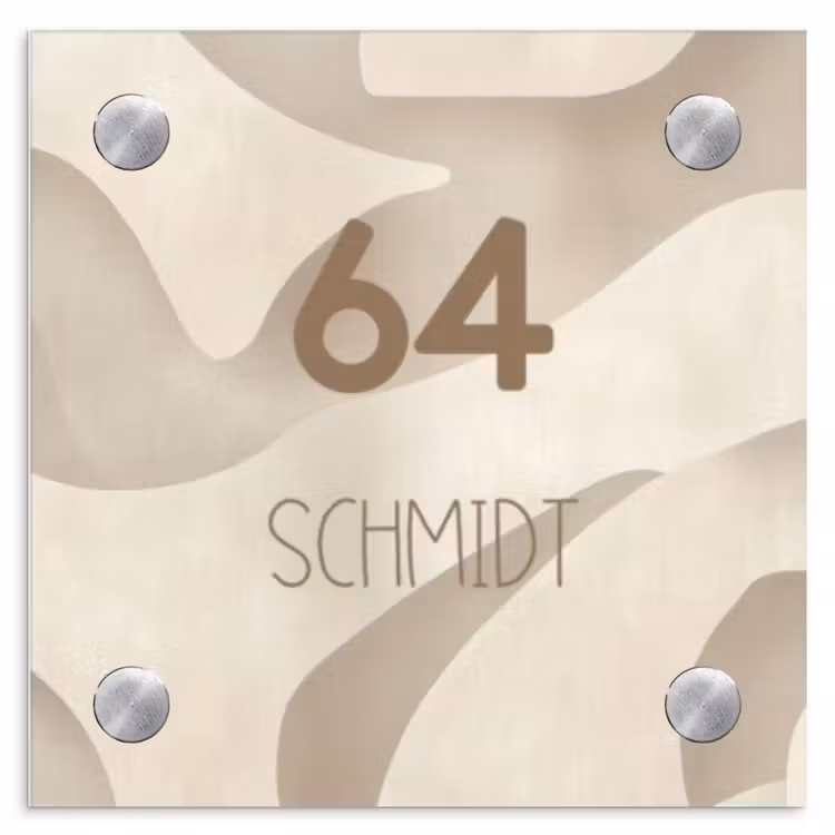 Beige organisch - Modern Naambord Vierkant klein -3d