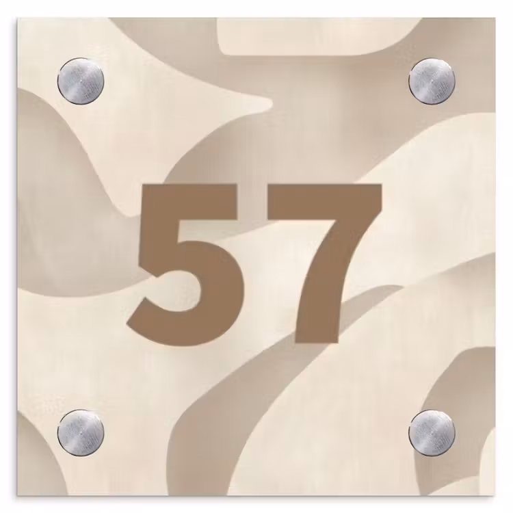 Beige organisch - Traditioneel Naambord Vierkant klein -3d